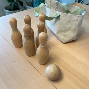Hearth & Hand Natural Wood Bowling Set with Green Accents